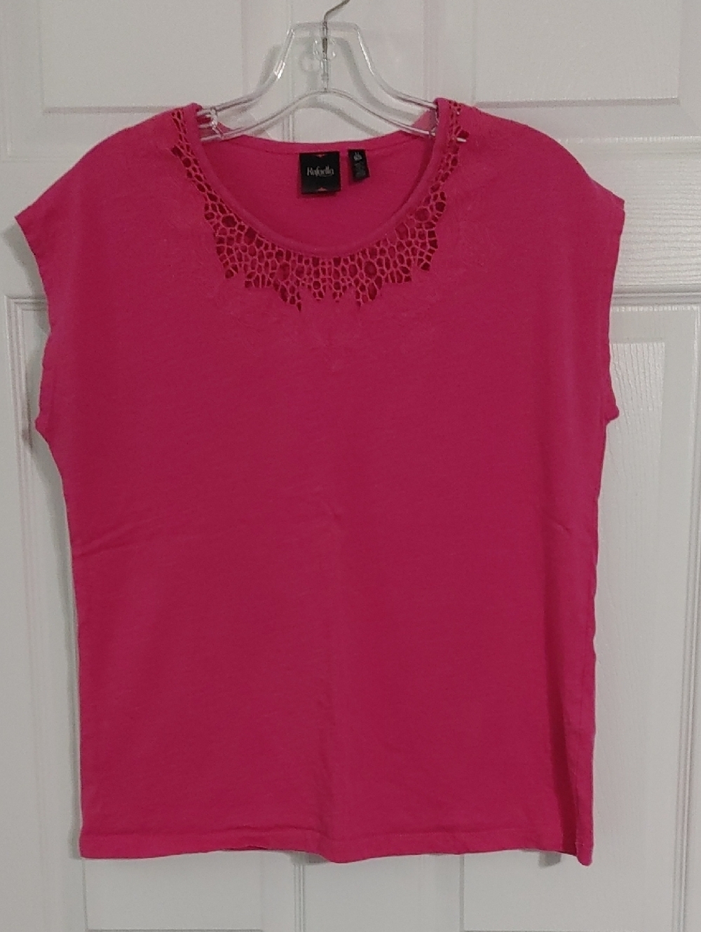 Cap Sleeve Top Crochet Neckline Bright Fuchsia By Rafaella Women's Size Large